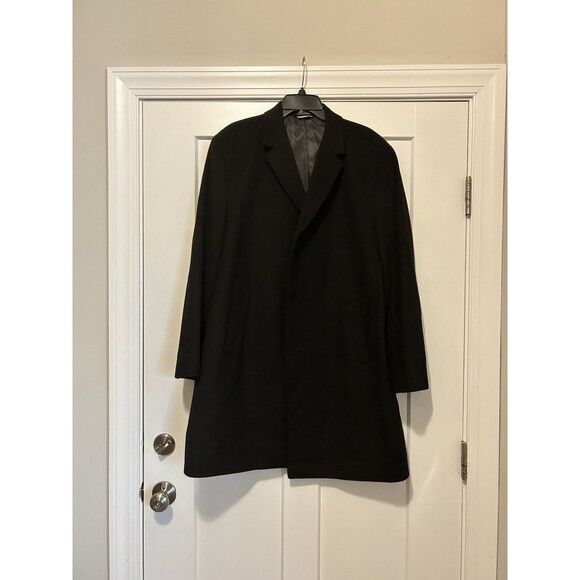 Tommy Hilfiger Coat Mens 44 Regular Black Wool Blend Overcoat 3 Button Lined - Picture 1 of 6